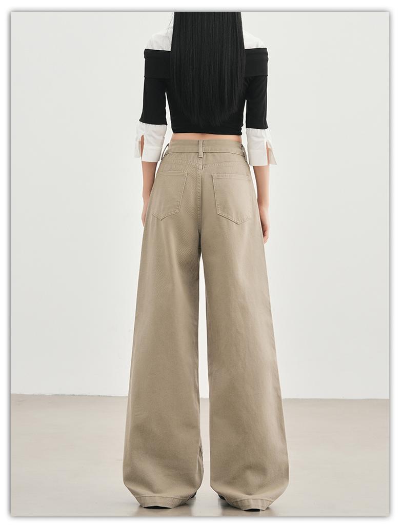 Romon Autumn/Winter Jeans Women's American Khaki High Waist Straight Tube Versatile Loose Look Thin Wide Legs Floor length Pants