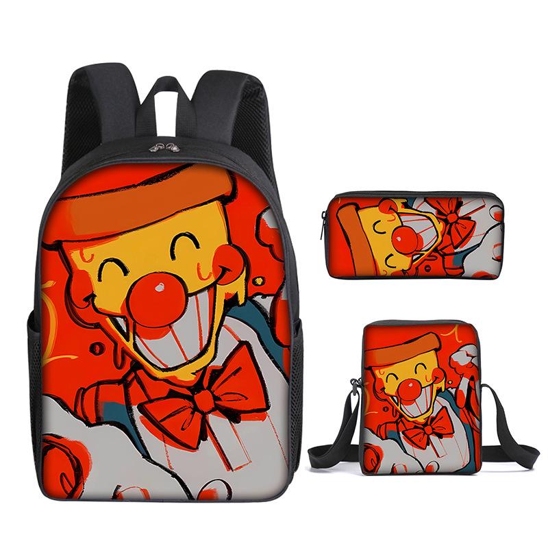 Mode Nouveauté Luxe tour à pizza Impression 3D 3 pièces/Ensemble élève Sacs d'école Sac à dos pour ordinateur portable Sac à dos Sac à bandoulière incliné Trousse à crayons