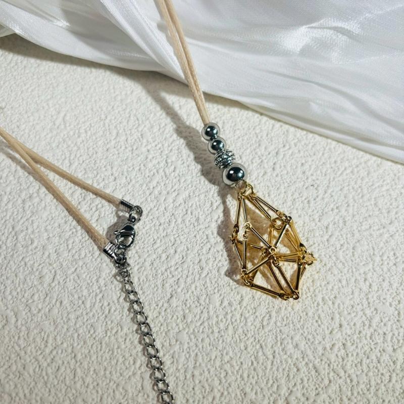 Fashionable Adjustable Metal Cage Necklace Crystal Holder Pendant Neckchain For Men Women Stylish Jewelry Accessories
