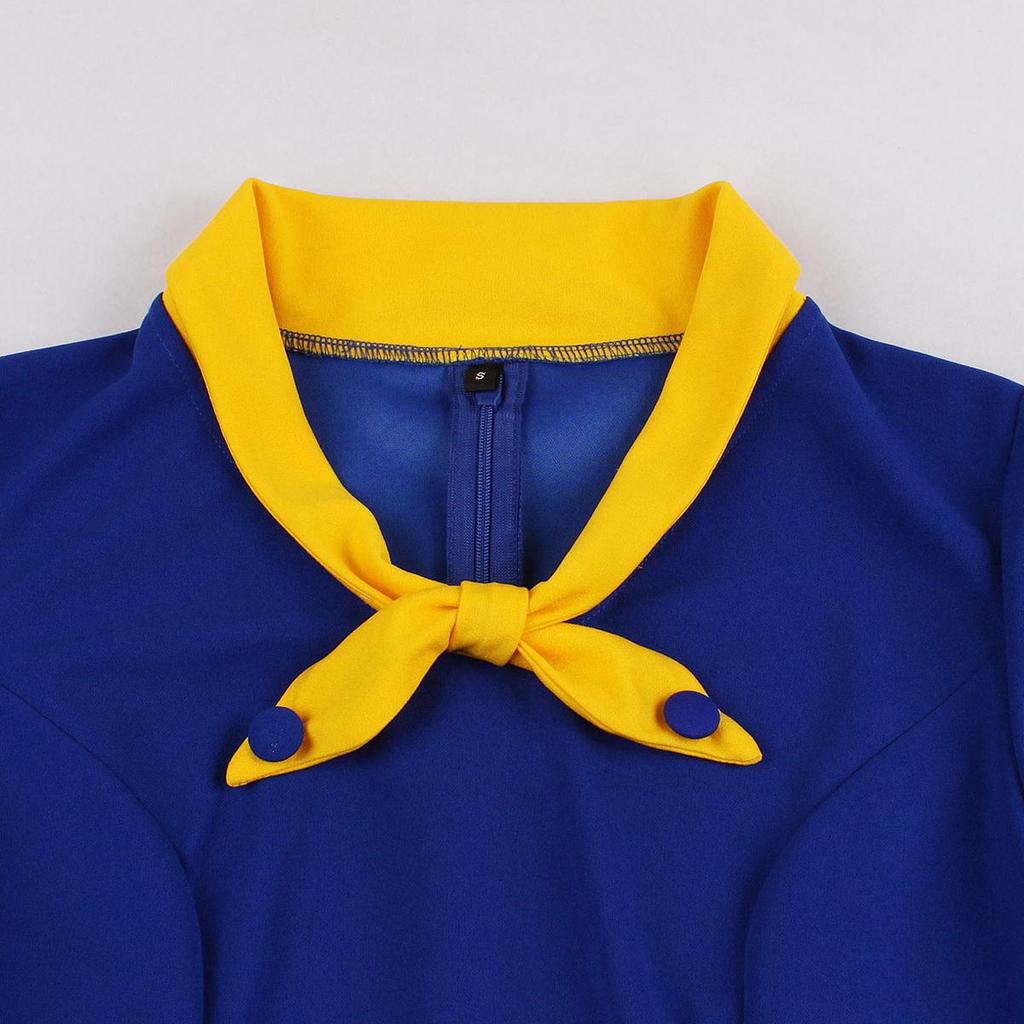 Swingové midi šaty z 50. let pro ženy s mašlí, výstřihem do V, 1/2 rukávy, pásek, střih a rozevření večerní šaty, dámy, příležitostný večírek Oblečení