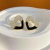 Fashion Hollow Out Heart Earrings for Women Black Enamel Oil Shiny Rhinestones Patchwork Color Love Stud Earrings Korean Zircon