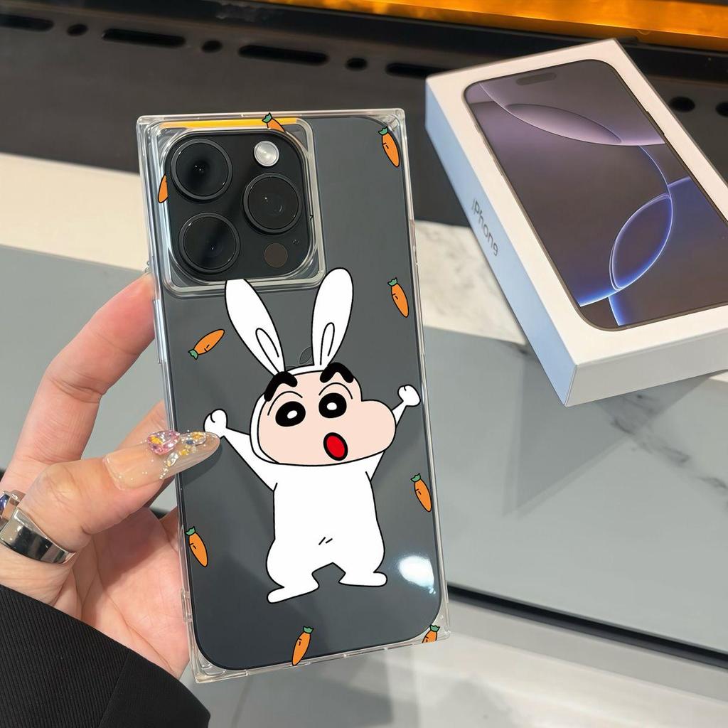 Clear Square Back Tube Case Protection For iPhone 14 Pro Max 15 Plus 12 13 11 16 ProMax Anti-Oxygen,Daikon Crayon Shin Pattern Casing