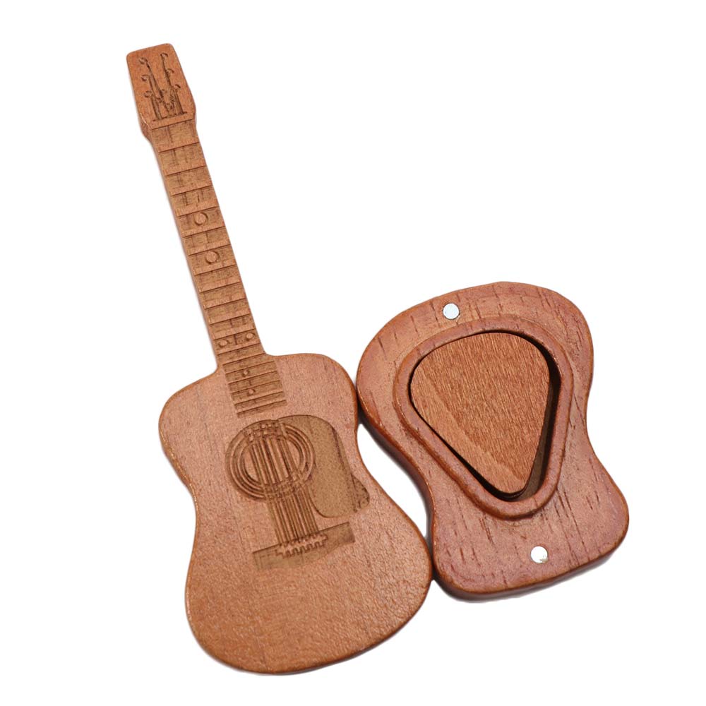 Wooden Material Guitar Pick Box Guitar Shape Guitar Pick Case Musician Storage