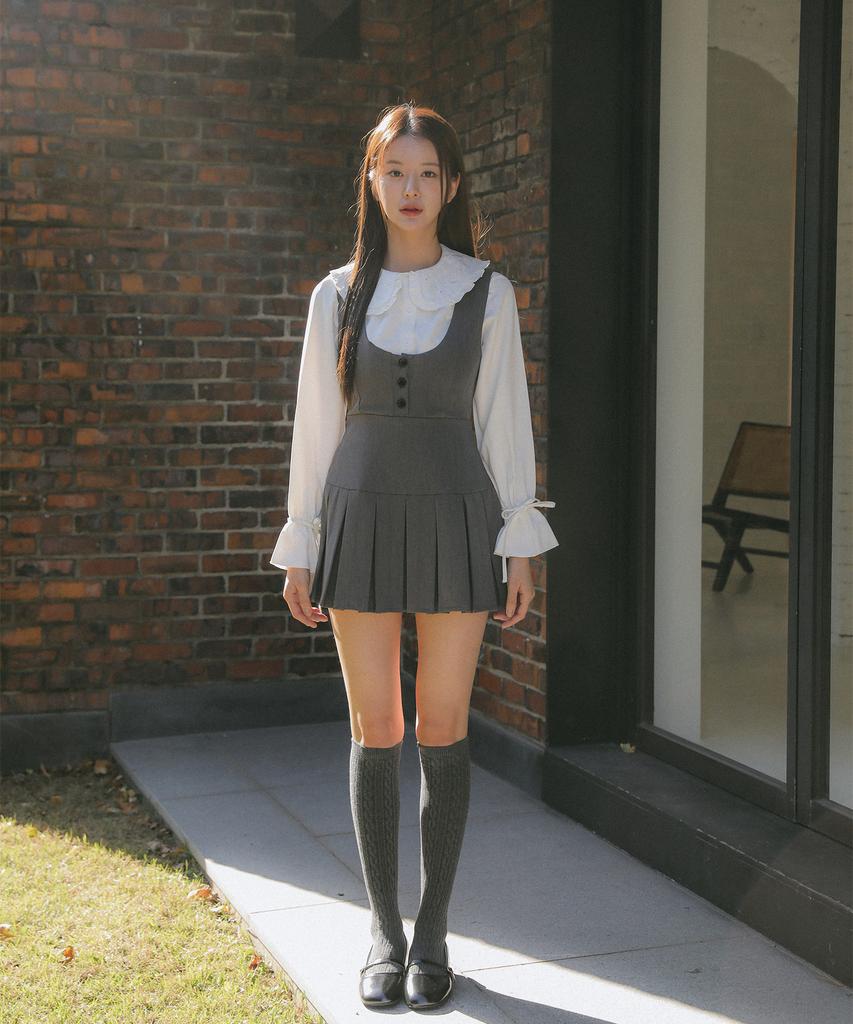 HYBERNAT Pleated Skirt Slim Vest Dress Gray