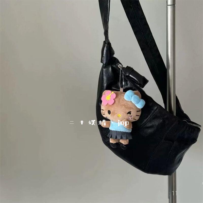Japanese Sanrio Hawaii Black Skin Hello Kitty Plush Toy Cute Bag Pendant Decoration Cartoon Keychain Ornament Gift Friends