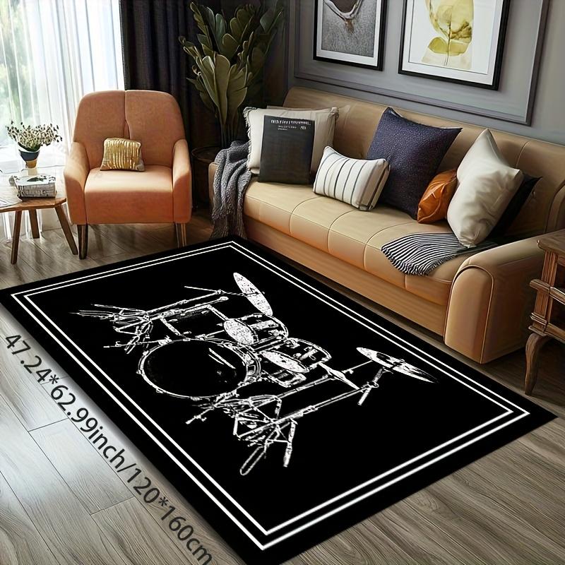Drum Set Music Theme Rug: Non-Slip Washable Mat for Indoor Outdoor, Bedroom, Living Room, Entryway, Dorm Home Decor