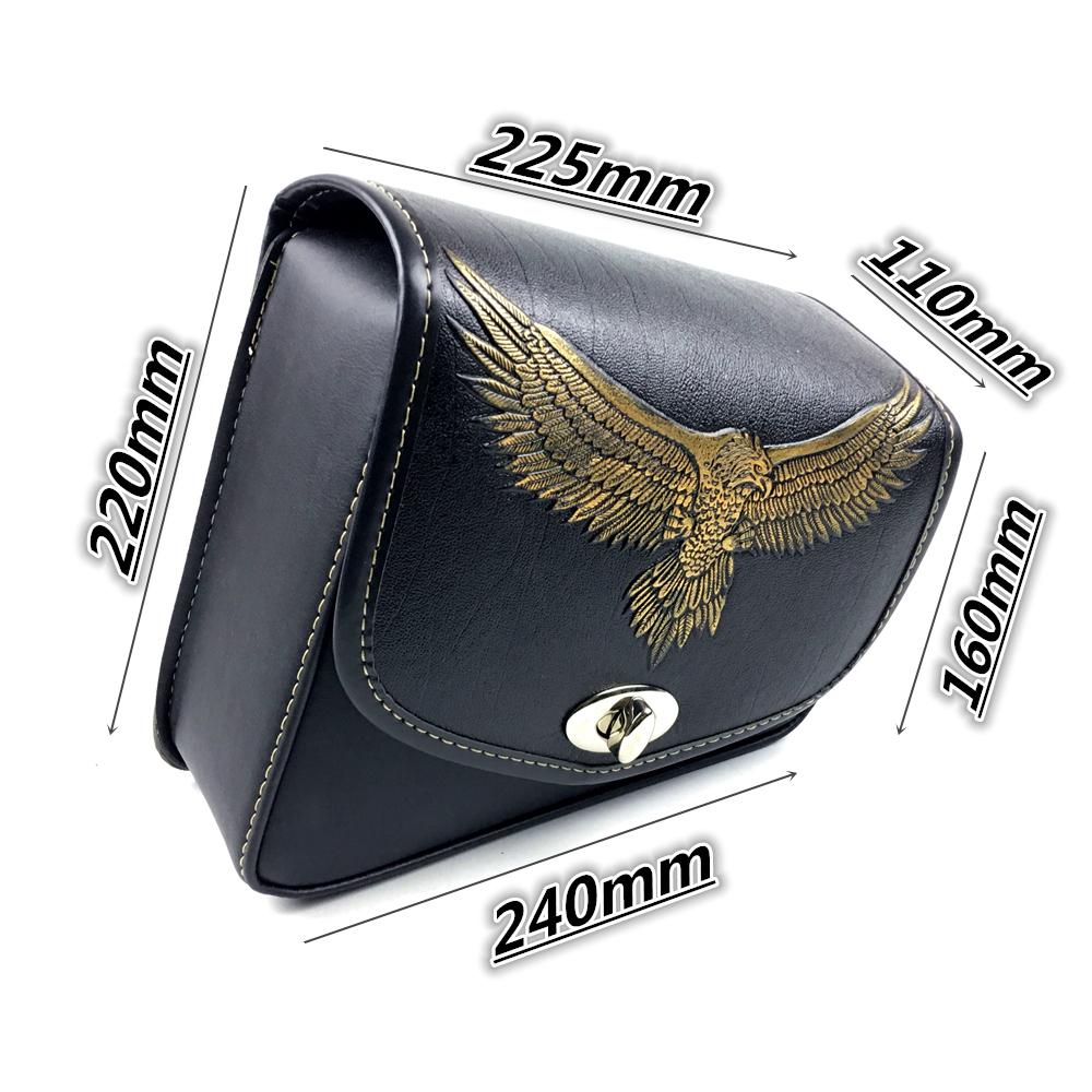 For Honda Suzuki Yamaha Kawasaki Harley Sportster Black Eagle PU Leather Saddle Bag Motorcycle Luggage Left+Right Side Tool Bag