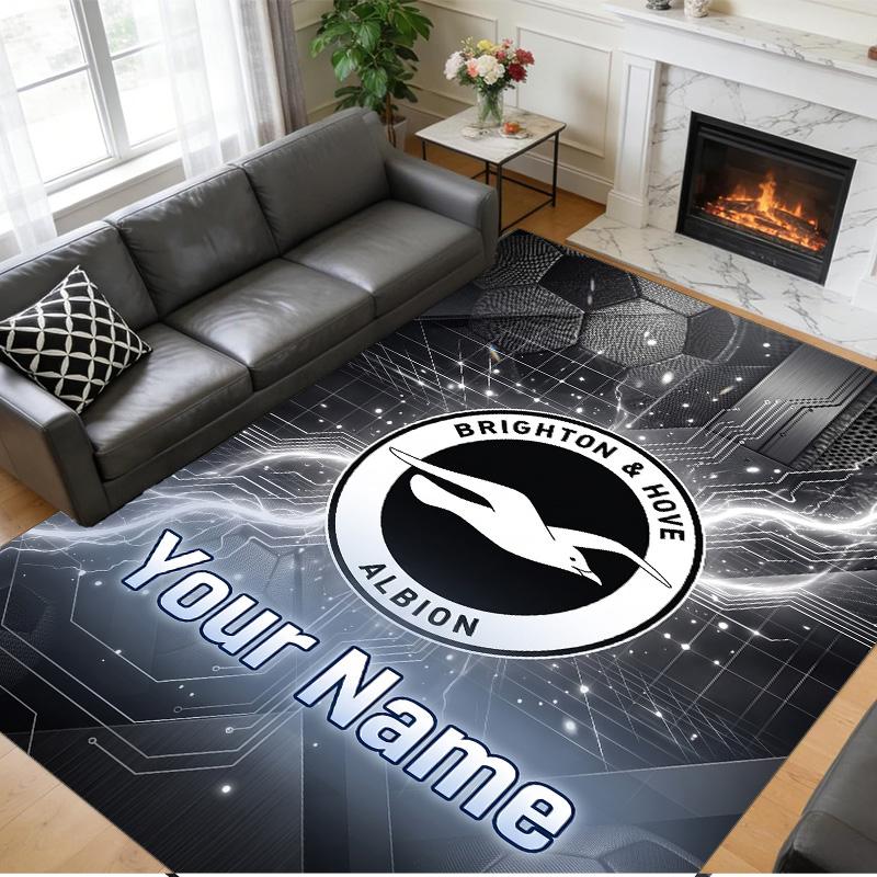 Crystal Velvet Rug Custom Name Text, Soft Non Slip Floor Mat Home DecorBrighton & Hove Albion Football