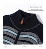 Kaschmir-Strickjacke mit Stehkragen: Bunter gestreifter Strickmantel mit langen Ärmeln für Herbst & Winter