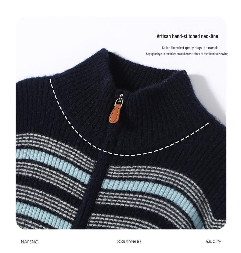 Kaschmir-Strickjacke mit Stehkragen: Bunter gestreifter Strickmantel mit langen Ärmeln für Herbst & Winter