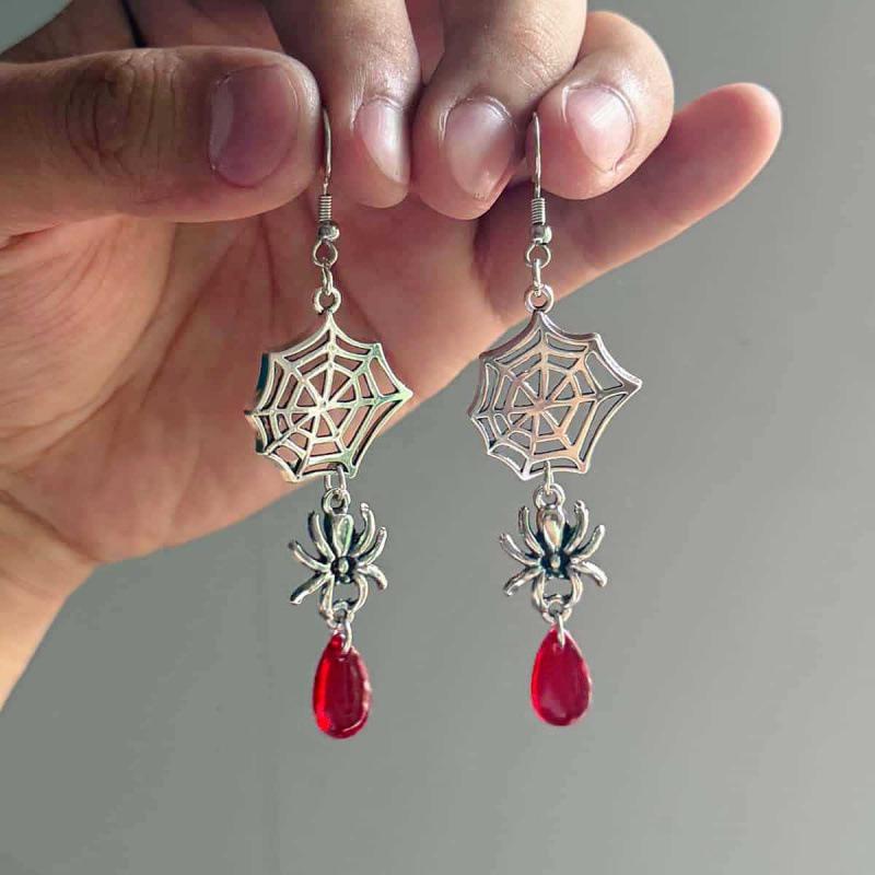 Jun'an Original Halloween Party Horror Spider Web Bat Dangle Earrings