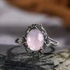 Vintage 925 Silver Ring Irregular Flowers Natural Rose Quartz Punk Ring Bohemian Silver Ring Fine Jewelry For Women