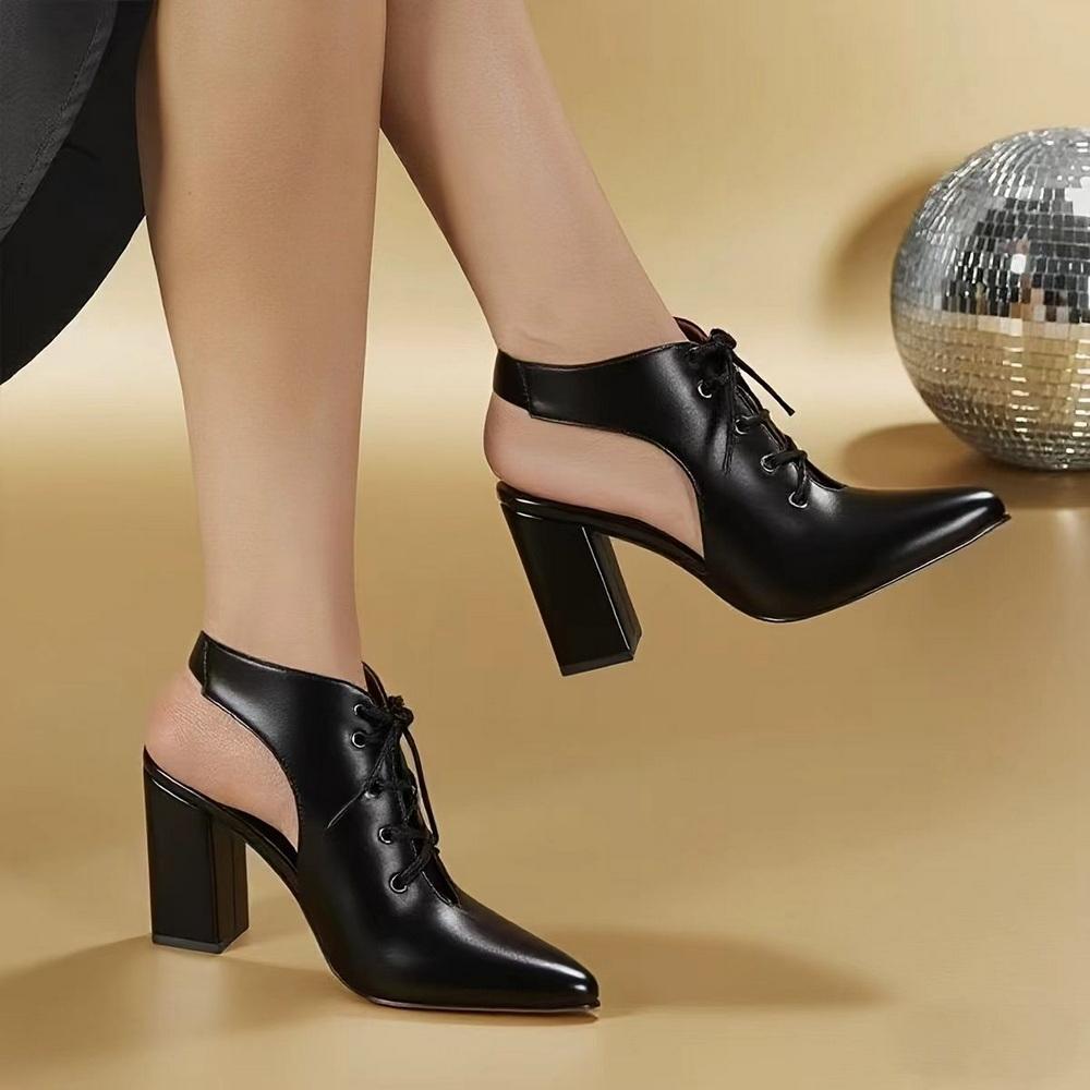 

Fashion FHC Women Chunky High Heeled Sandals,Back Hollow Out Sexy Summer Shoes,Front Lace-up,Pointed Toe,Size 35-43,Black,Dropship 35 чёрный