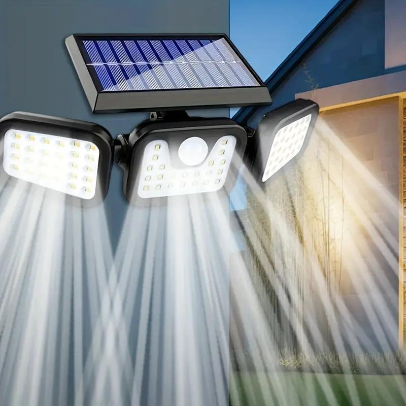 74 LED Solar Outdoor Motion Sensing Safety Lights,3-head Rotatable LED Wall Light,suitable for Garden,courtyard,garage,street