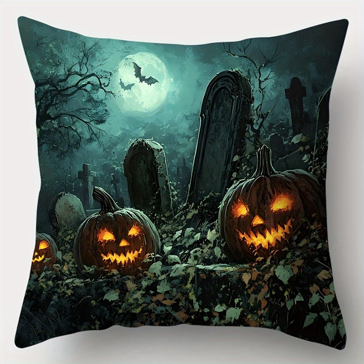 

1PC Halloween Pillow Covers, Spooky Pumpkin Castle Bat Print Cushion Covers, Soft and Comfortable Square Pillowcase 18x18in 45x45cm