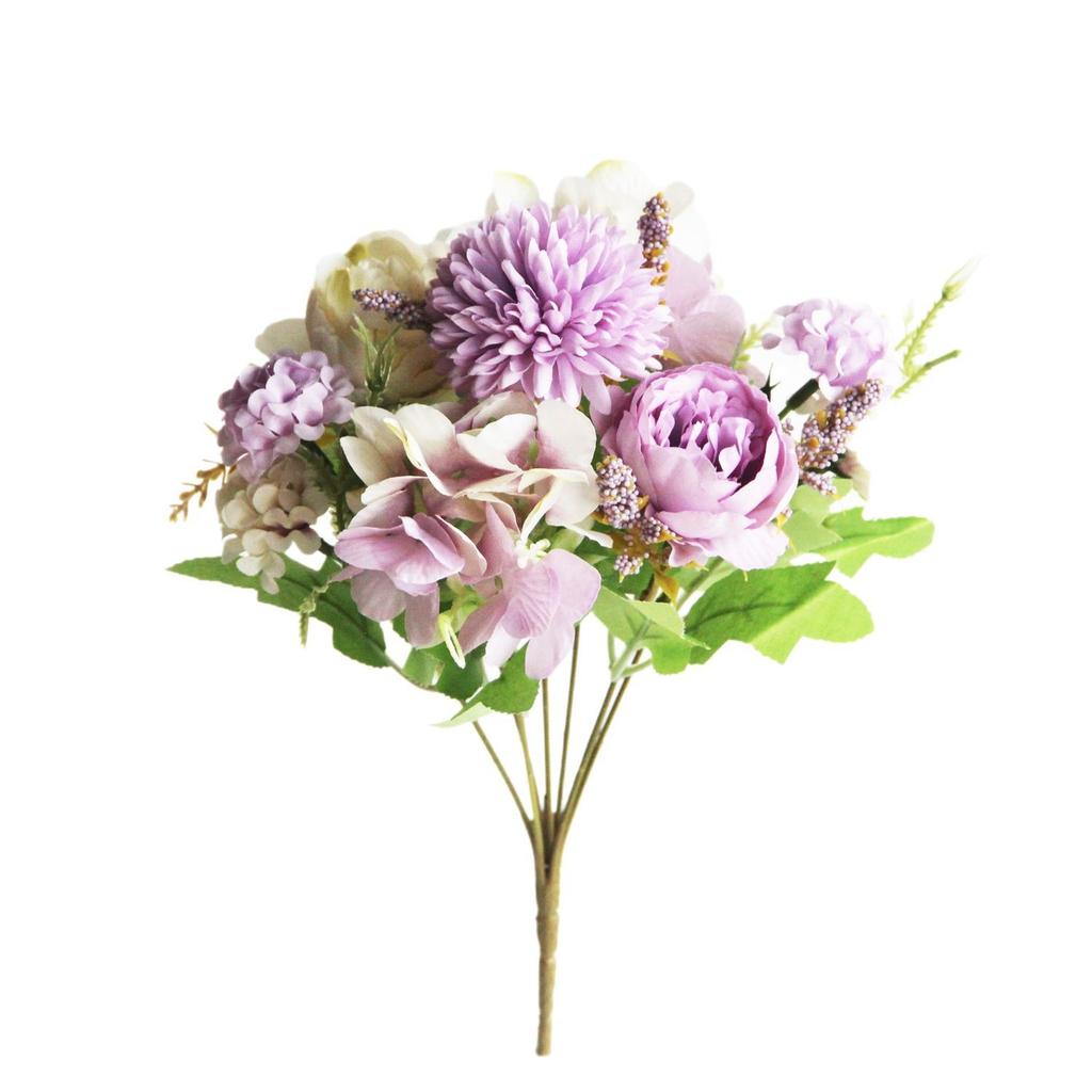 Pastel Artificial Mixed Flower Bouquet, Hydrangea Peony & Pom-Pom Chrysanthemum, Multi-Color Fake Flowers for Home Decor