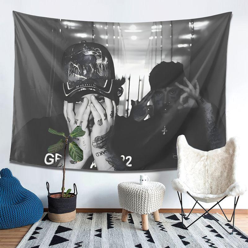 Vintage Black and White Retro Tattoo Rap Portrait Tapestry Wall Hanging Home Decor for Bedroom Living Room Dorm