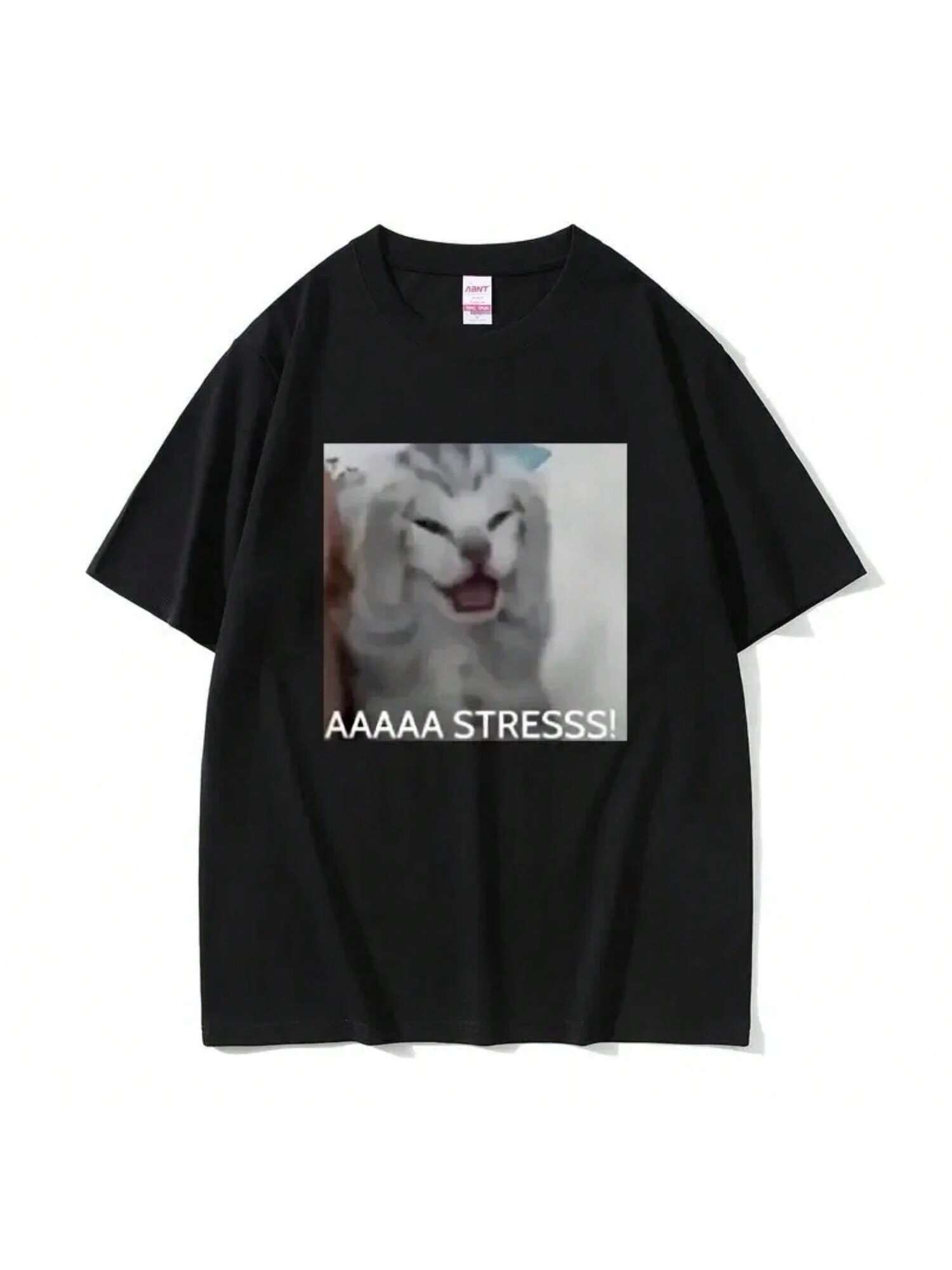 Cute Funny Stressed Cat Meme Tshirt Summer unisex Wo Casual Loose Oversized T-Shirts Wo Short Sleeve T Shirts S разноцветный