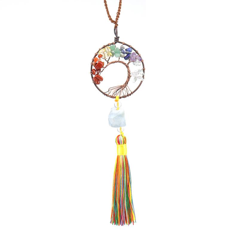 Woven Natural Gravel Crystal Rough Stone Life Tree Fringed Pendant Car Rearview Mirror Pendant Bag Decoration G16