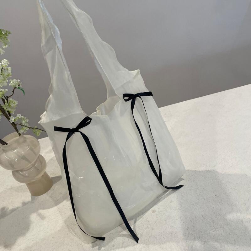 Gentle Bow Tie Shoulder Bags For Women Summer Travel Seaside Beach Bags Simple Female Tote Bags Korean Ladies Fashion Handbags