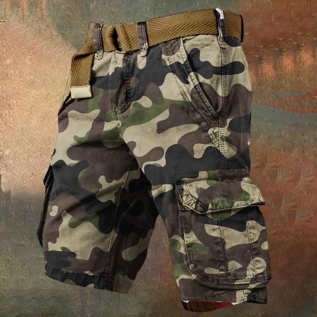 Men's Summer Loose Casual Camouflage Work Shorts, Large-sized Multi-pocket Mid-length Pants Without A Belt