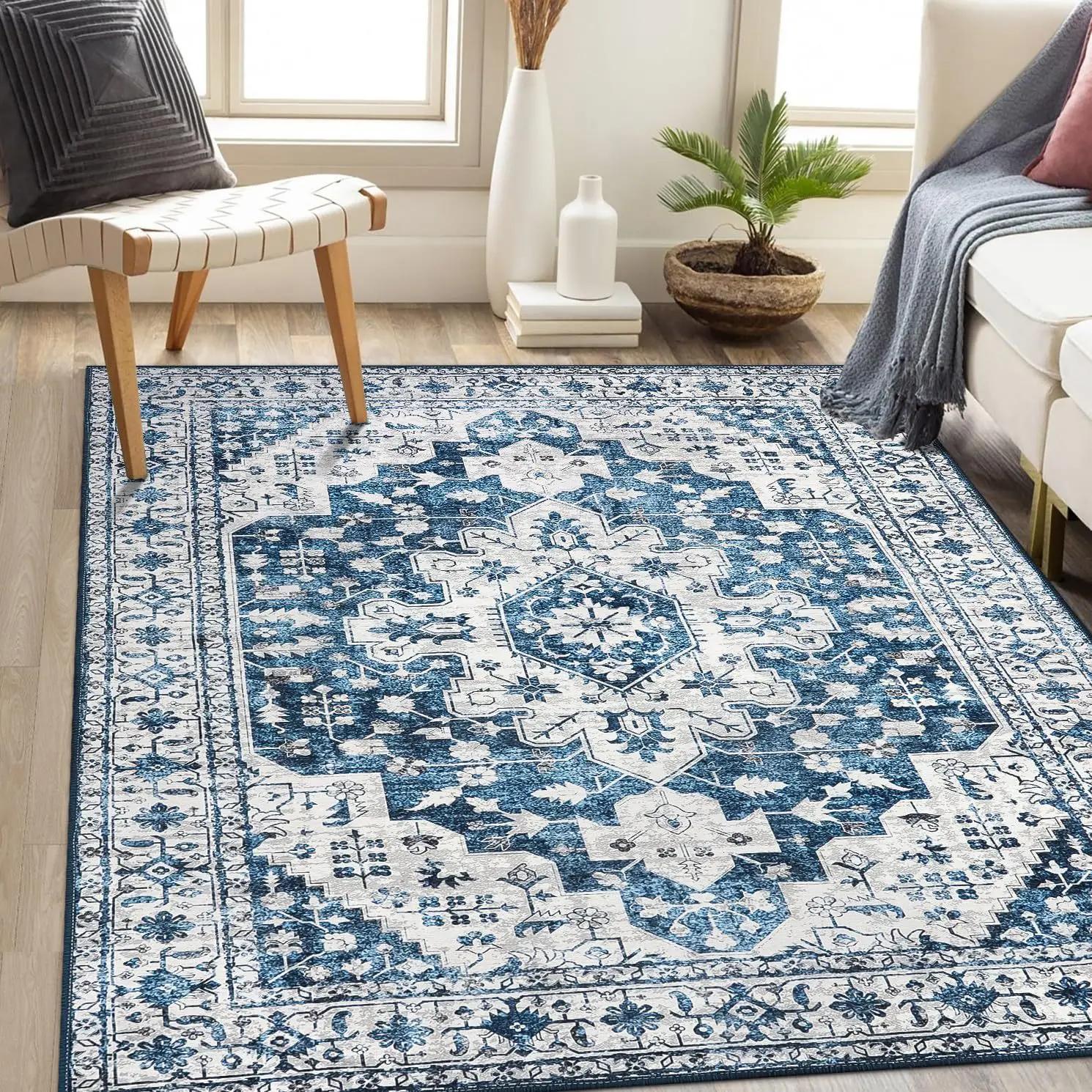 Alfombra Bohemia Vintage para Sala de Estar Alfombra de Lujo de Gama Alta Americana sin Pelo para Mesa de Té Resistente a la Suciedad Alfombra para Pasillo de Hogar 40x60cm