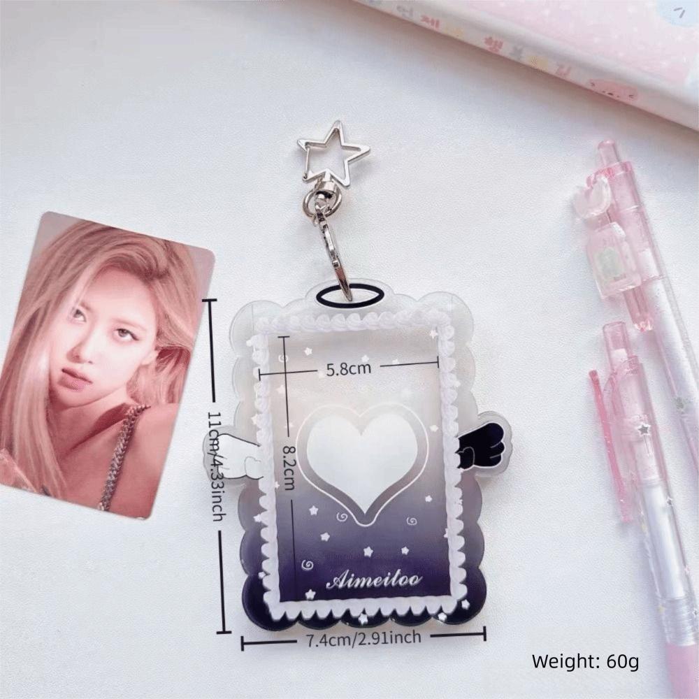 3 Inch Card Holder Colorful Angel Wings Clear Acrylic Card Sleeve with Keychain Display Kpop Photocard Holder Bag Pendant