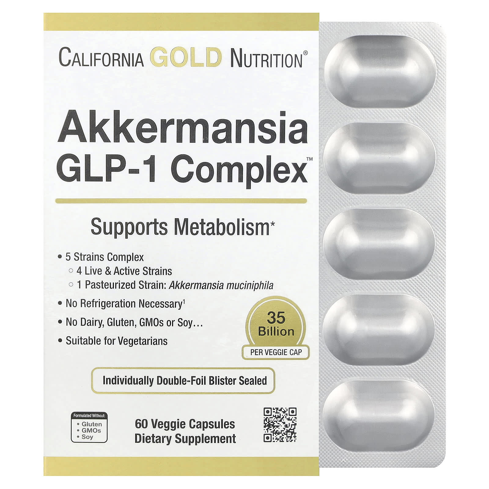 

California Gold Nutrition, Akkermansia + Пробіотики GLP-1 Комплекс, 60 Вегетаріанських Капсул