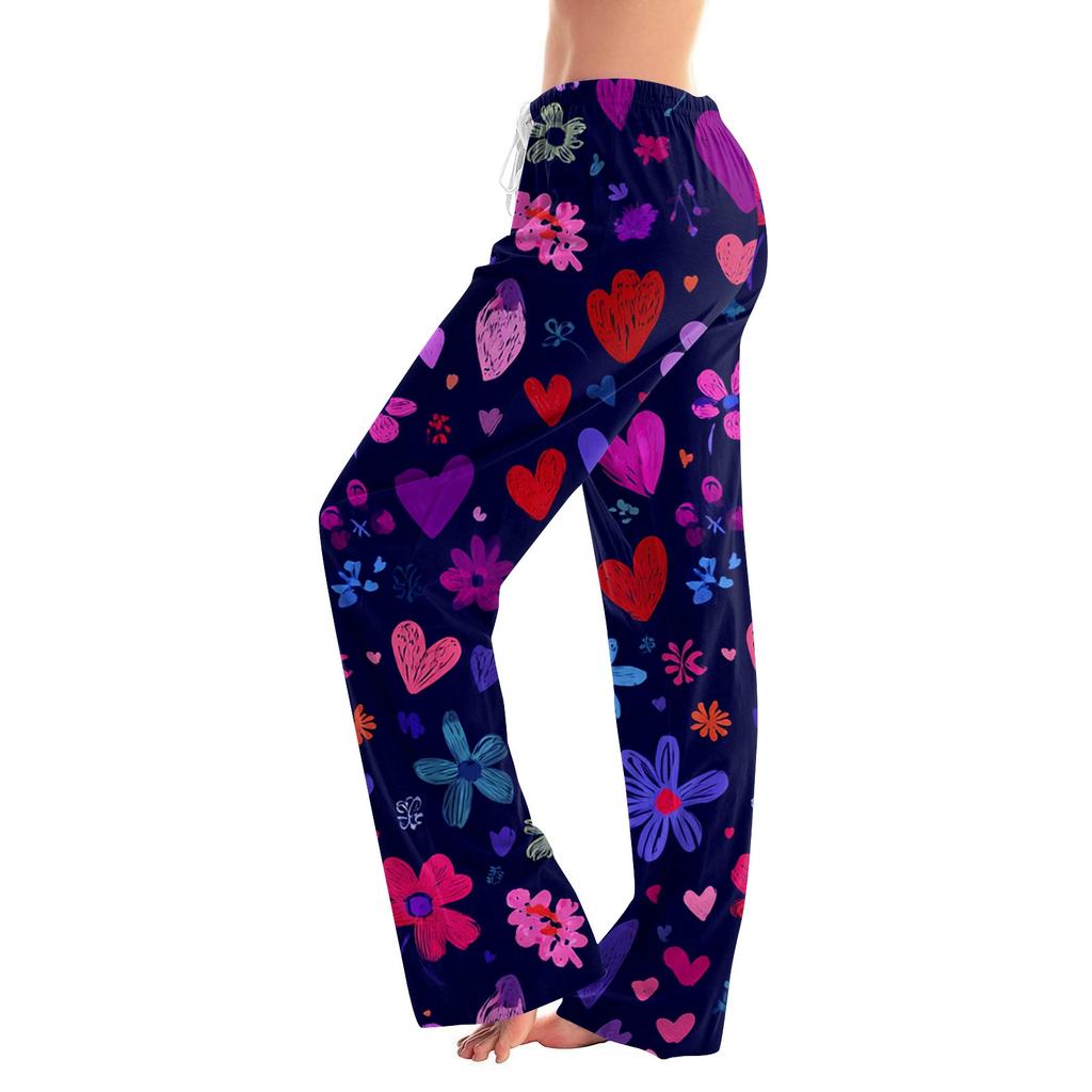 Women's Valentine's Day Heart,themed Casual Milk Silk Fleece Pants, Sleep Pants, Home Pants
