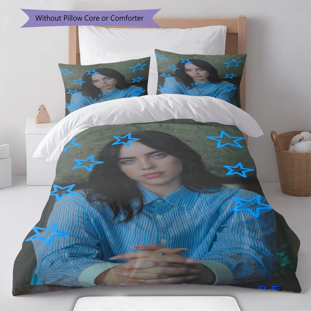 Billie Eilish Pattern Bedding,Quilt Set Quilt Cover Pillowcase Home Birthday Gift (1 * Duvet Cover + 2 * Pillowcase, Without Core)