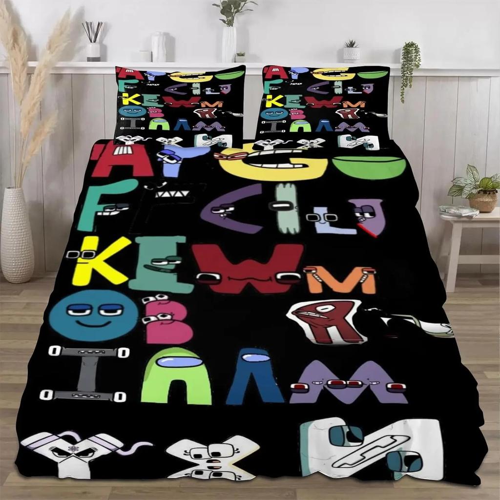 English Alphabet Lore Quilt Cover for Queen Bed Bedspreads,Soft Bed Duvet Cover,3D Printed Letters Quilt Cover Bedding Set
