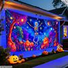 1PCS Halloween Garage Door Decoration - Luminous UV Effect - Super sized Horror Skull Party Scene with Pumpkin and Bat