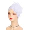 Women Turban Hat Pure Color Mesh Flower Decor Elastic Non-Slip Headwrap Breathable Lightweight Summer Headscarf Hat