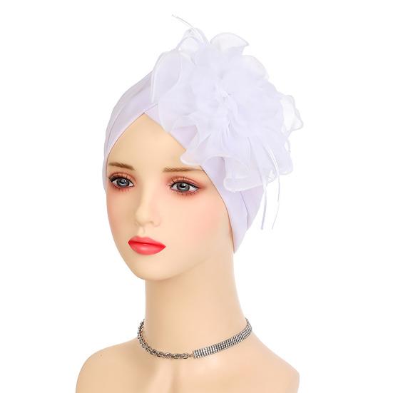 Women Turban Hat Pure Color Mesh Flower Decor Elastic Non-Slip Headwrap Breathable Lightweight Summer Headscarf Hat