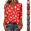 Women's Casual V-Neck Christmas Print Tunic -Quarter Sleeve Holiday Blouse