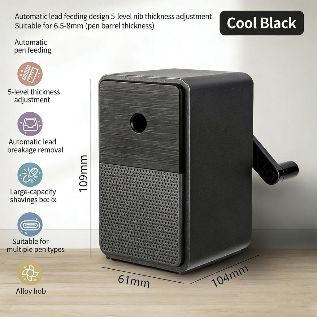 Manual Pencil Sharpener Alloy Steel Blade Compatible Multiple Pencils with 5 Adjustable Tip Auto Eject Broken Lead for Artists Students and Sketching