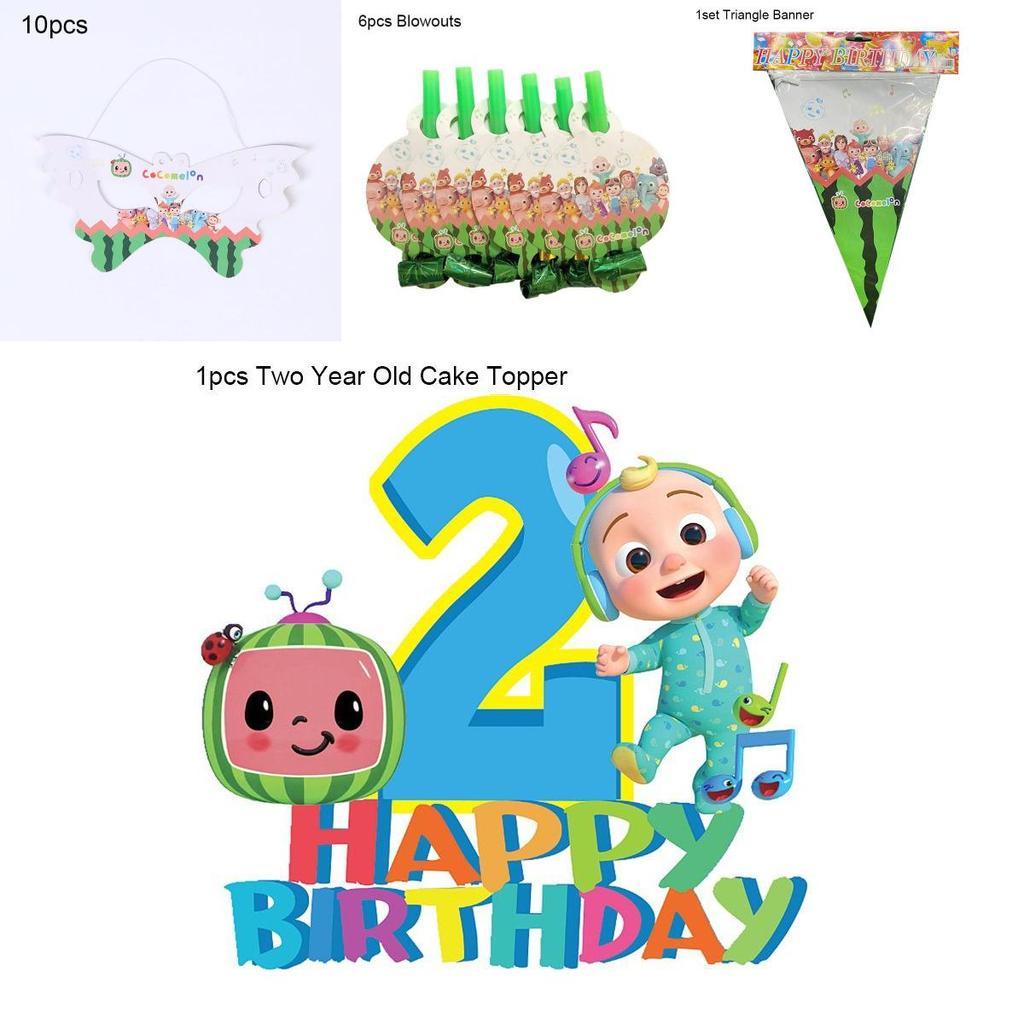 Bunte Cocomelon Partyartikel für Kindergeburtstagsfeiern mit Tellern und Bannern