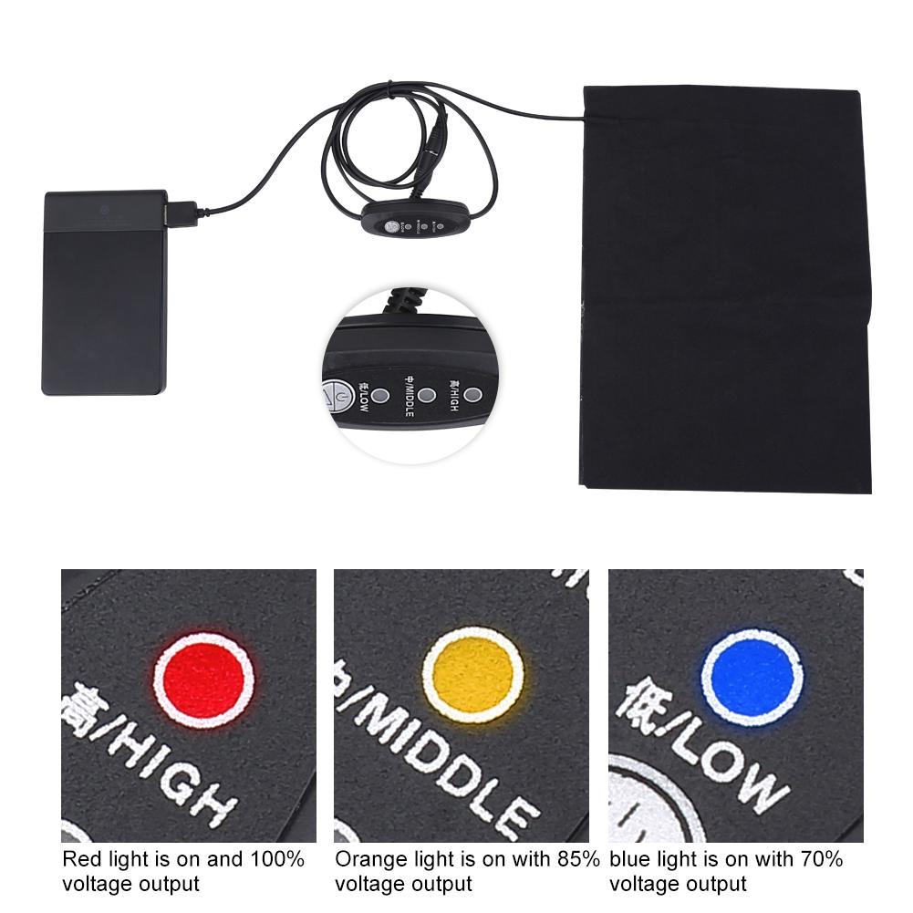 Electric Heating Pad USB Powered Soft Lightweight Portable 5V 2A Heating Pad for Outdoor Camping Indoor Winter Use Black 24x17cm