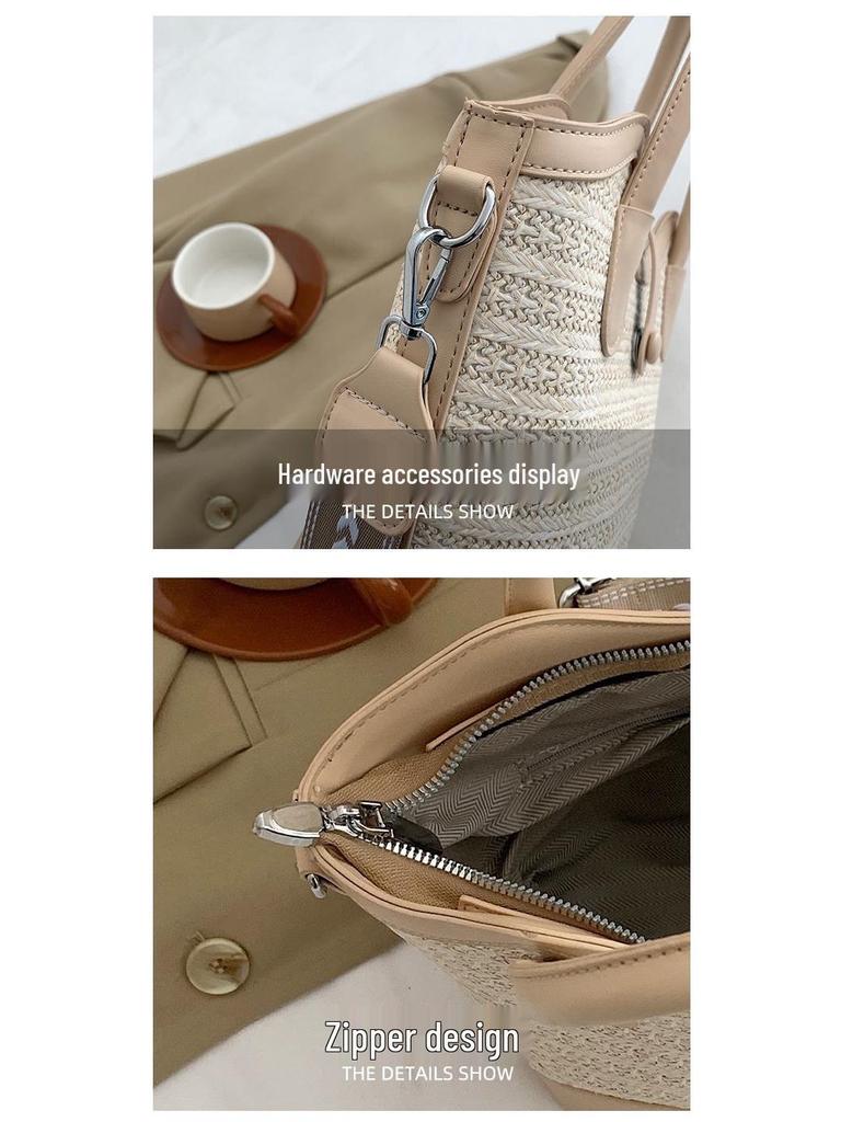 2025 Women's Large Capacity Summer Straw Bucket Shoulder Bag - Versatile Niche Design Tote