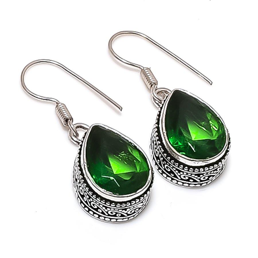 Chrome Diopside Gemstone 925 Sterling Silver Jewelry Earring 1.38"