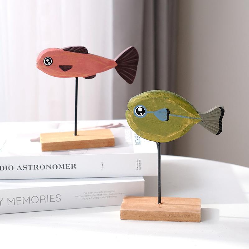Retro Mediterranean Wooden 3D Fish Decorations Colorful Fish Desktop Ornament Ocean Crafts, for DIY Kids Room office Home Decor