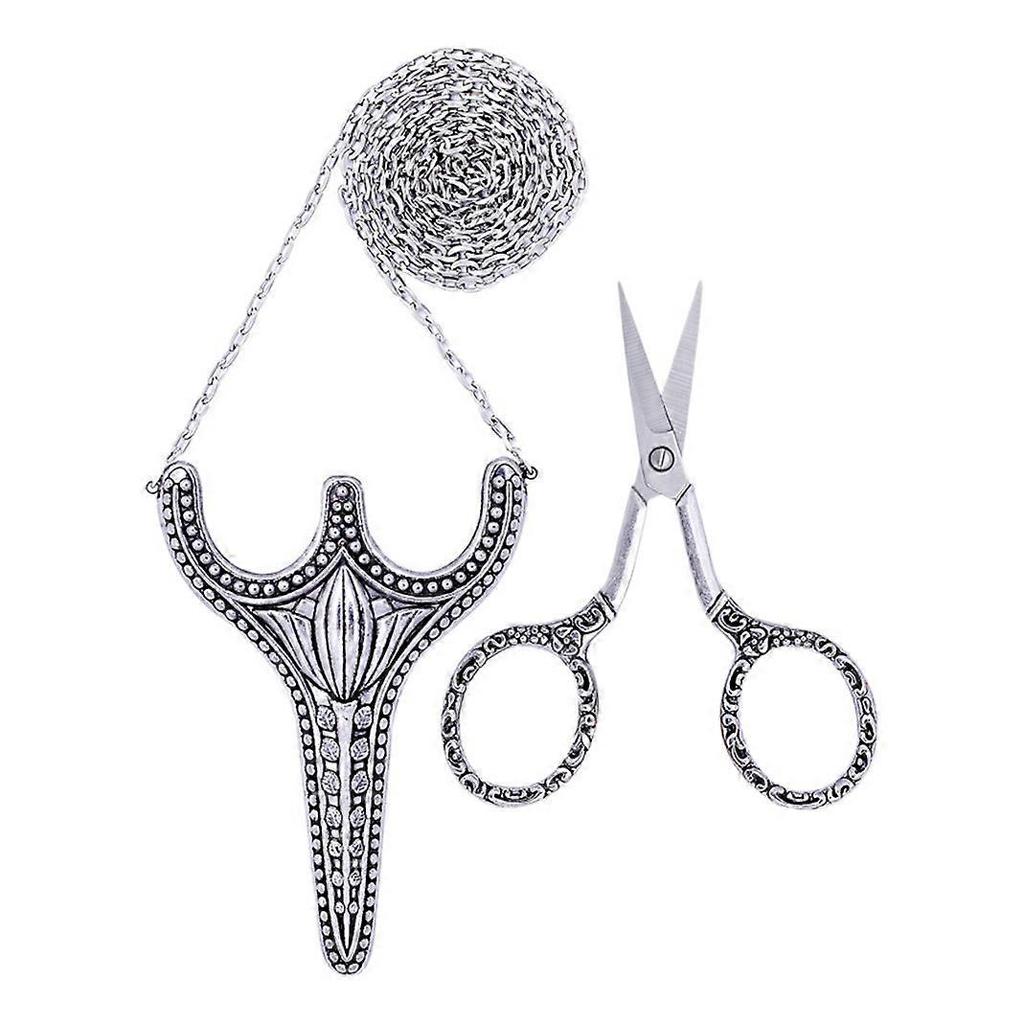 Sewing Scissors Old Fashioned Embroidery Scissors, Stainless Steel Sharp Pointed Sewing Scissors Safety Scissors with Sheath Chain Embroidery Scissors
