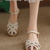 Women's Sandals Summer New Baotou Coarse Heel Sandals Fashion Solid Color French Retro Casual Sandals Hollow Weaving Sandals
