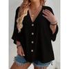 V Neck Large Size Casual Loose Women Shirt Solid Color Spring and Summer T-shirt Casual Buttons Top Fashion Elegant Simple Blouse Sweet Office Clothes