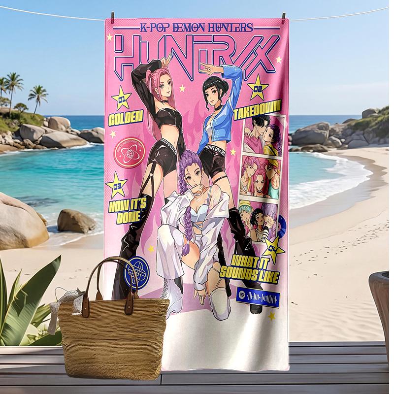 Kpop Dämonenjäger Bedrucktes Strandtuch, Großes Saugfähiges Schnelltrocknendes Handtuch für den Sommer, Outdoor, Schwimmen