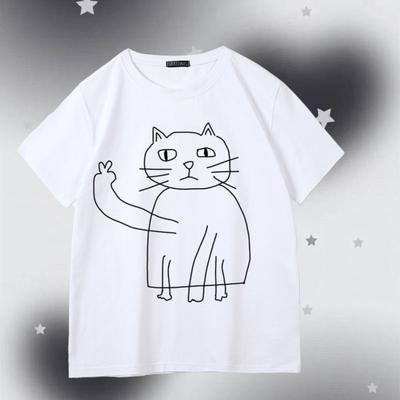 T-shirt Manches Courtes Imprimé Chat Cool Unique et Personnalisé Mignon Petit Chat Ample Mi-Manches Haut pour Hommes et Femmes