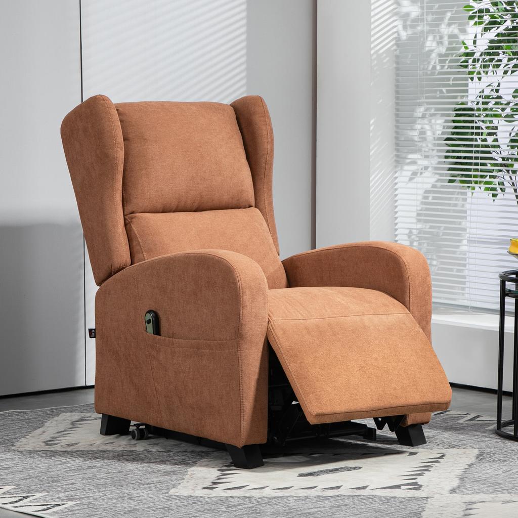 Relax Riser Armchair In Velvet with Backrest Reclining To 160 Degrees with Remote Control, Dark Brown