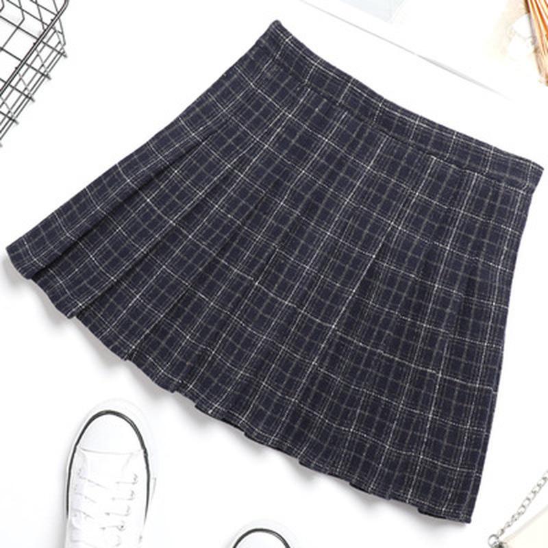 SCIONE Women's Skirt Woolen Pleated Skirt High Waist A-Line Plaid Sexy Bottoming Girl's Cute Skirt