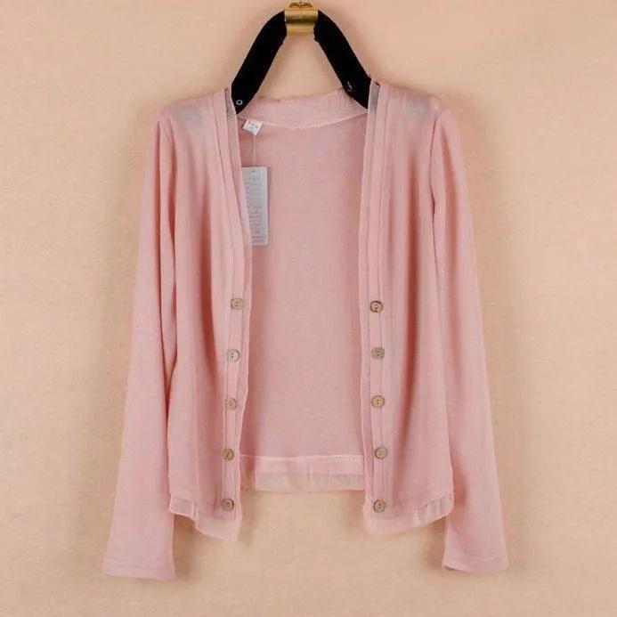 Women's Spring and Summer Solid Color Thin Simple Knit Sweater Long Sleeve Plus Size Button Sun Protection Outerwear