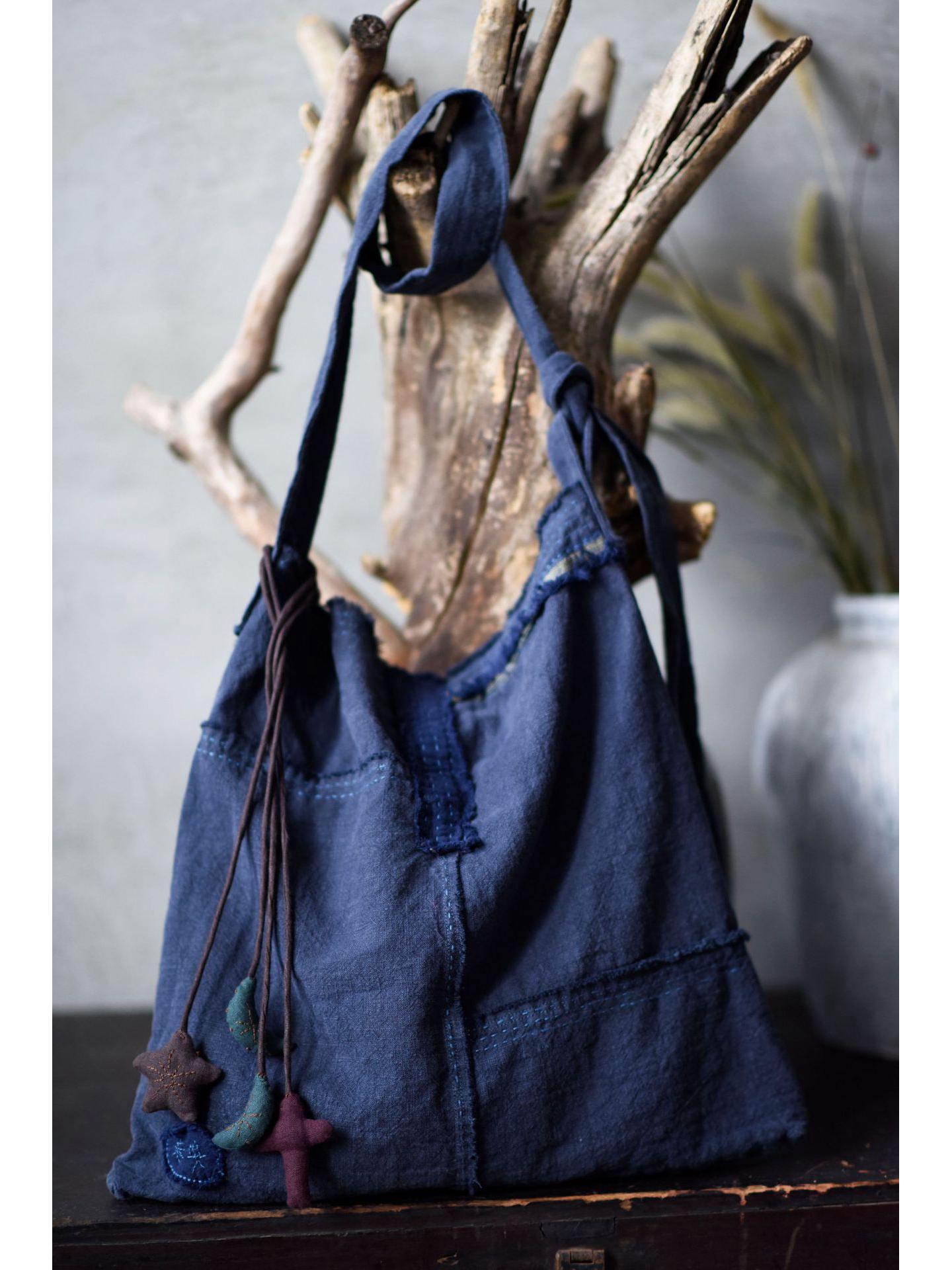 Сумка через плечо и наплечная сумка Yingan из искусственного льна с ручной вышивкой в стиле пэчворк для женщин темно-синий